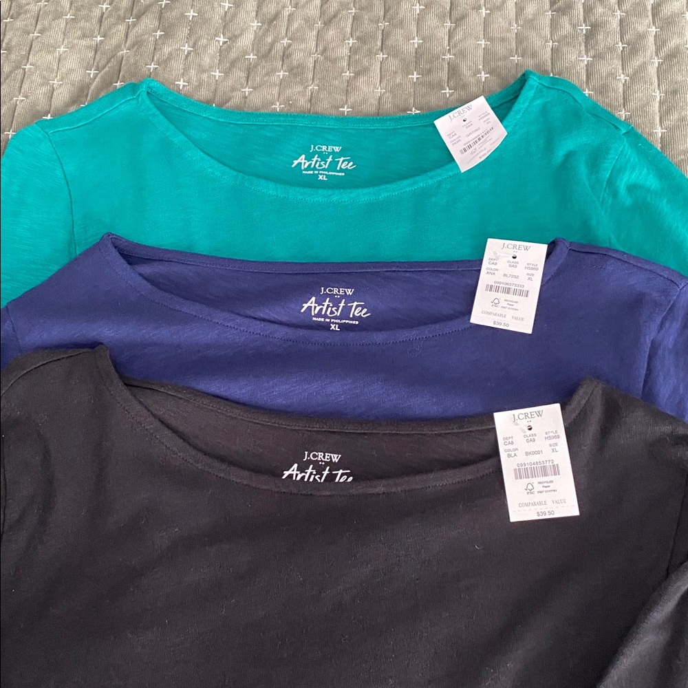 J. Crew Black, Navy and Teal Green Long Sleeve Artist T-Shirts